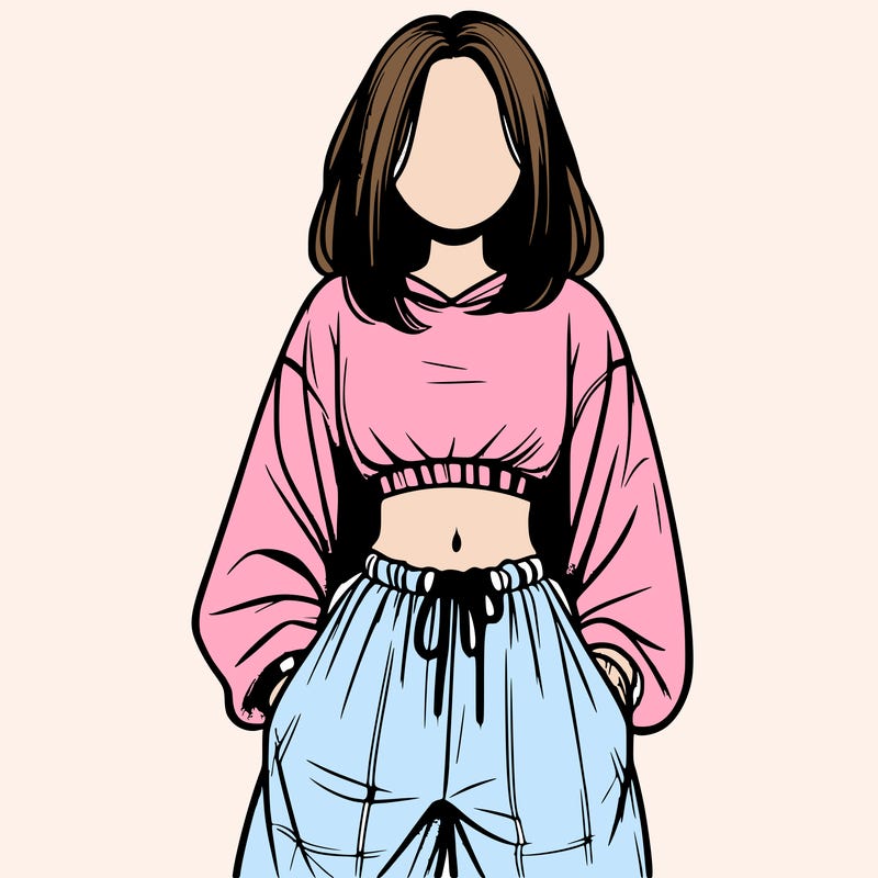 realistic girl faceless with baggy pants and a crop top