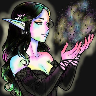 realistic elf girl doing magic