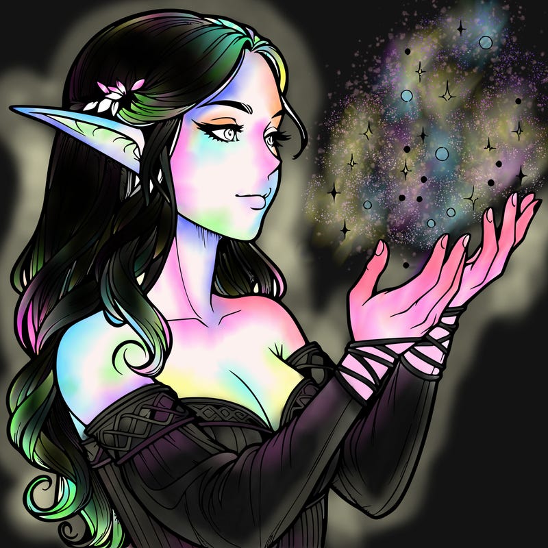 realistic elf girl doing magic