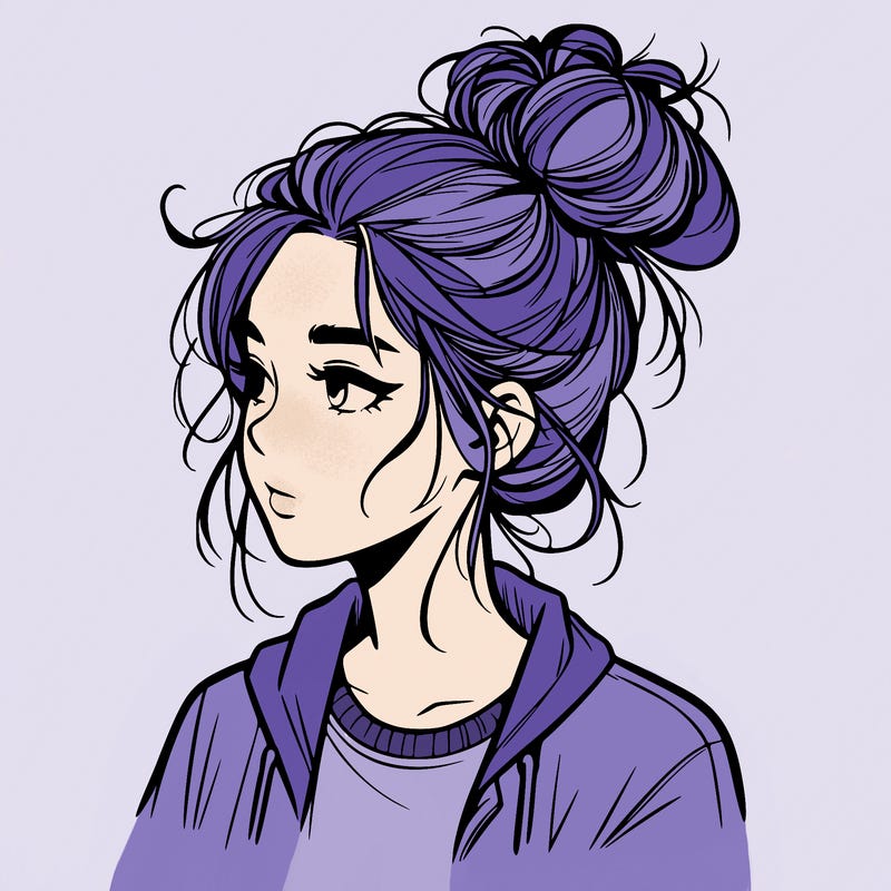 realistic teenage girl with a messy bun