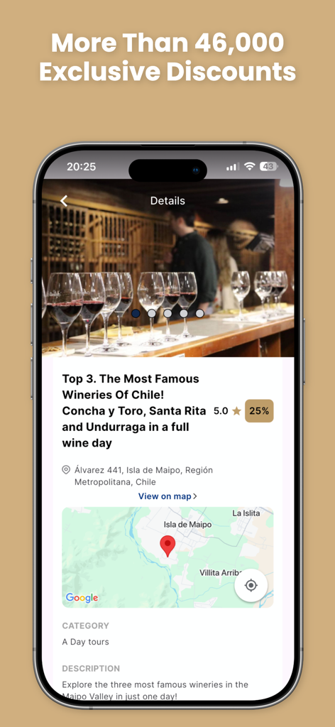 CrewVIP AI Airline Staff Perks - CrewVIPアプリでのチリのワイナリーツアーの航空会社スタッフ割引。