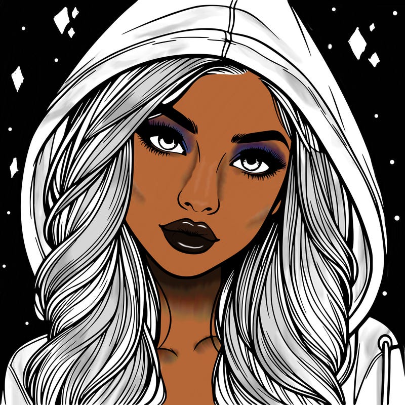 realistic beautiful girl with a hood on