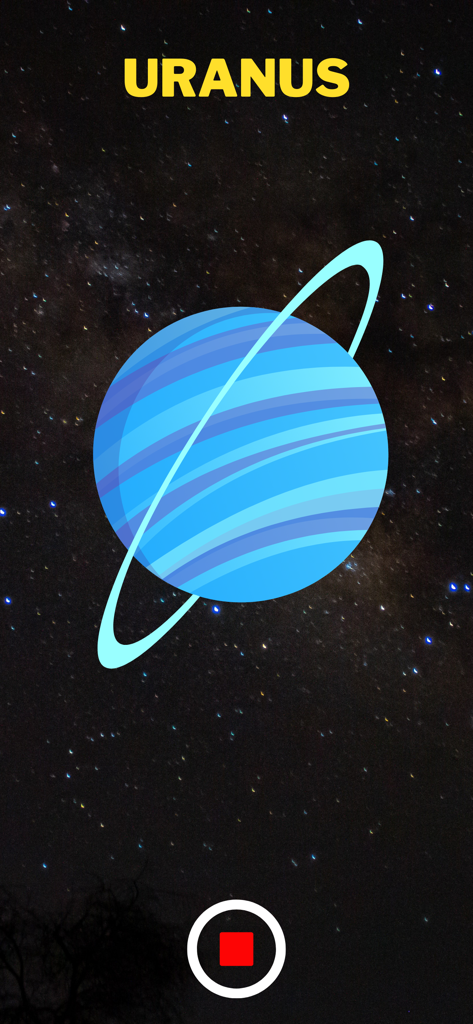 3D model of Uranus in an augmented reality video recording app.