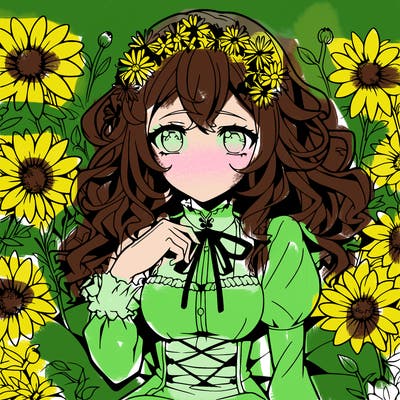 anime girl surrounded by flowers