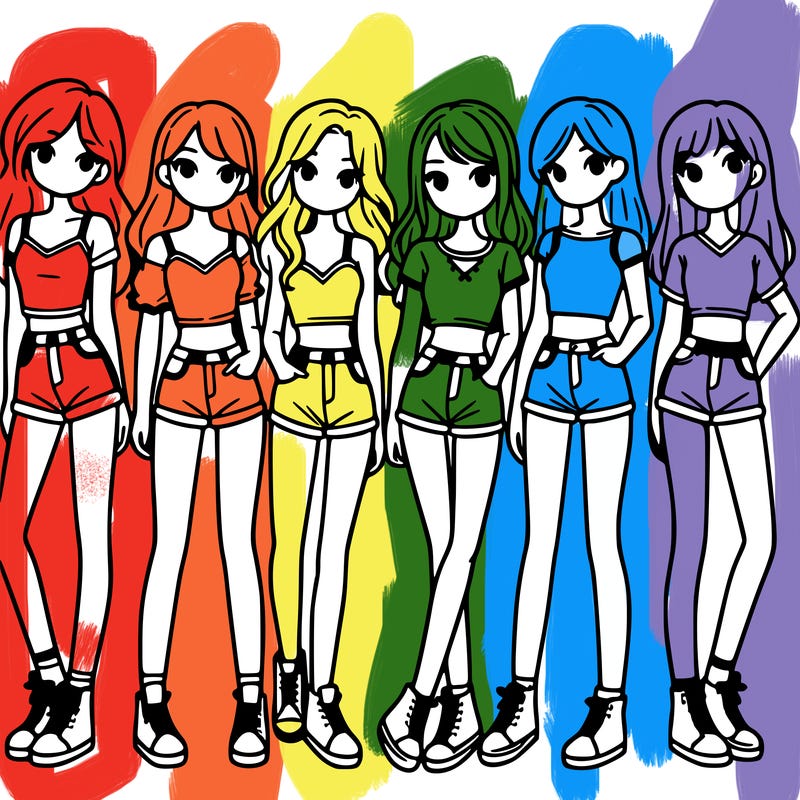 a group of girls wearing crop tops and shorts
