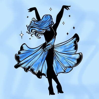 dancer dancing with a shimmery costume on realistic