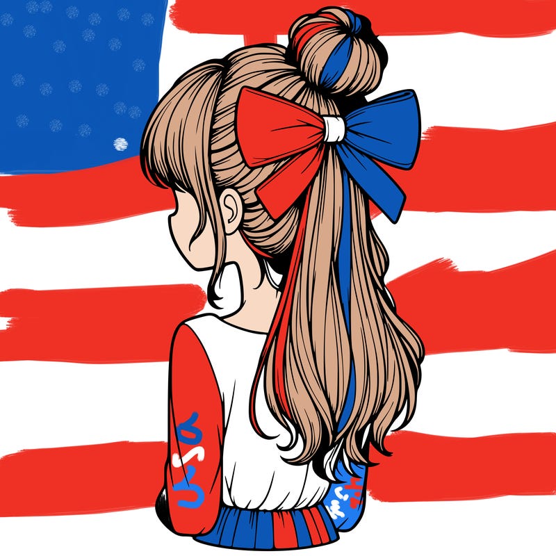 realistic girl  with hip length hair a bun and a big bow on the back of head