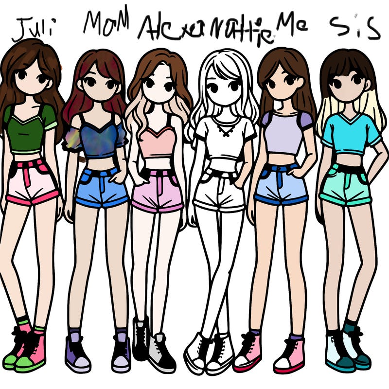 a group of girls wearing crop tops and shorts