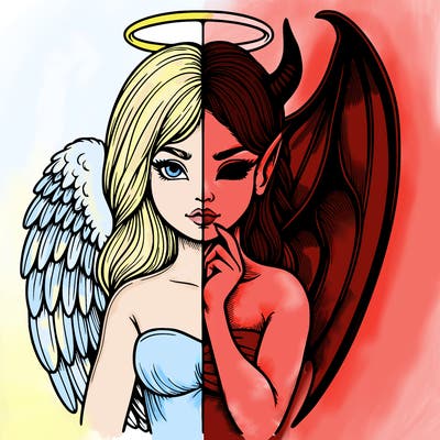 realistic angel half demon