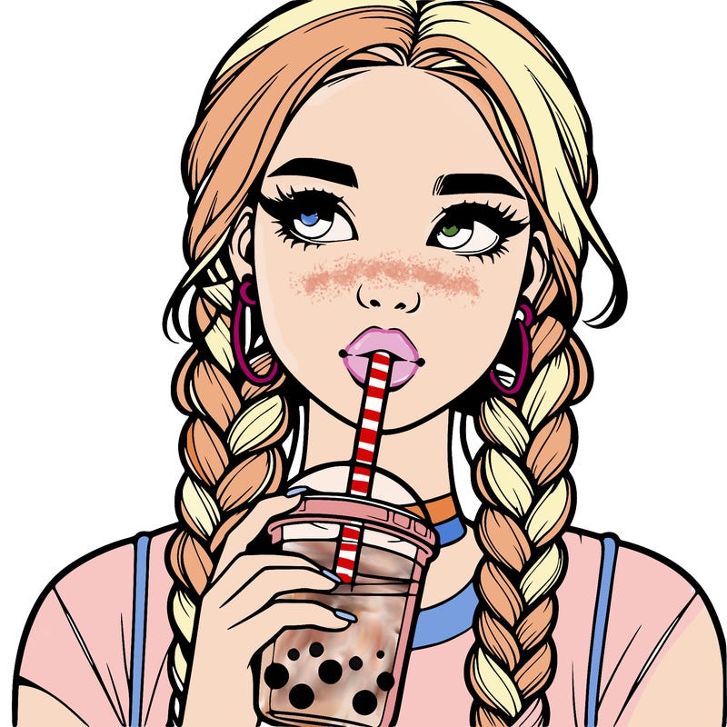 realistic girl with braided hair drinking boba