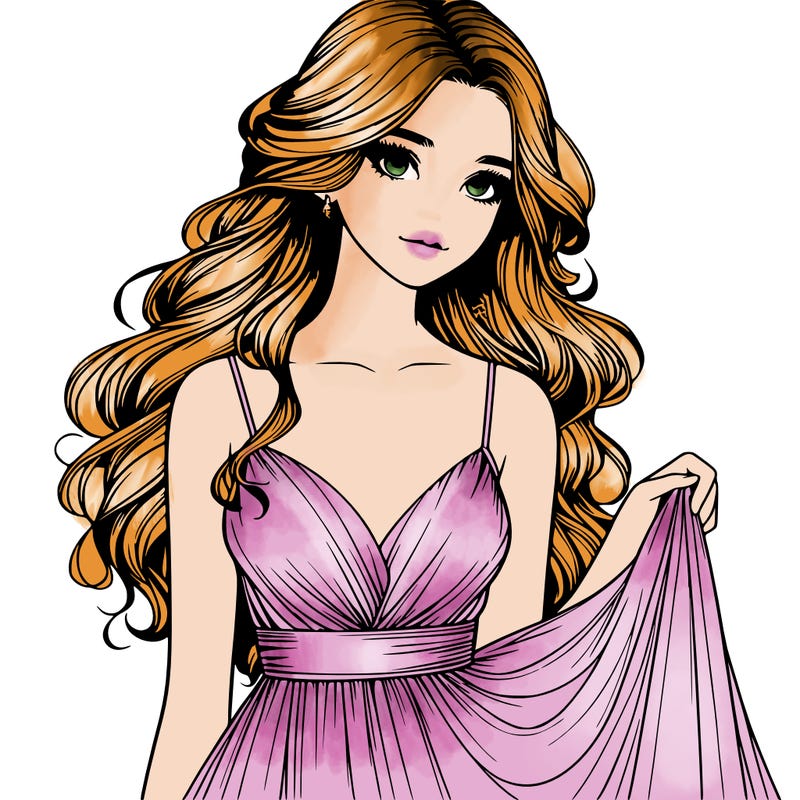 realistic girl in flowy silky prom dress