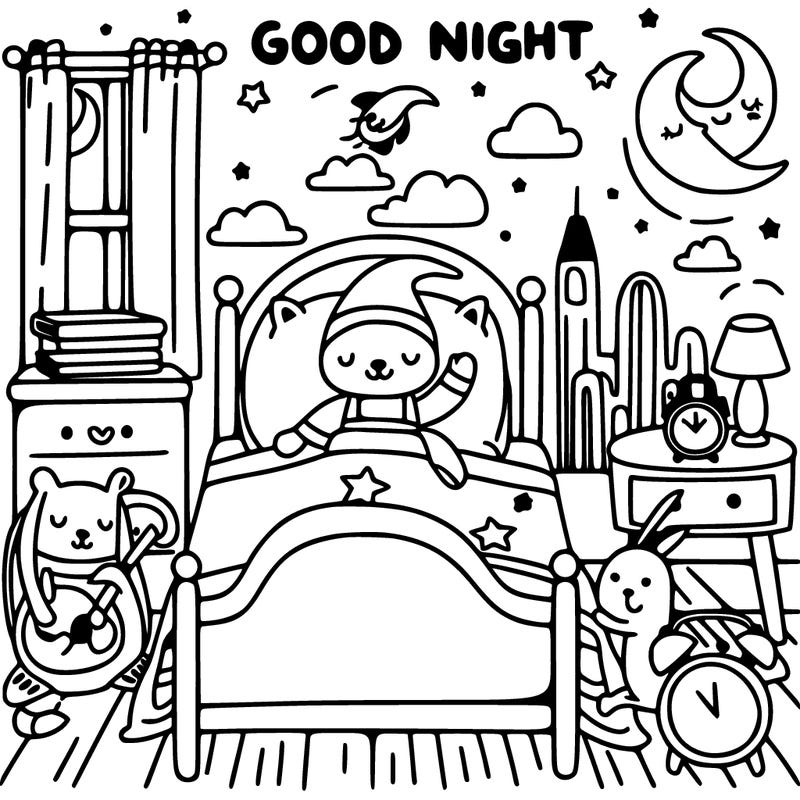 good night, easy drawing