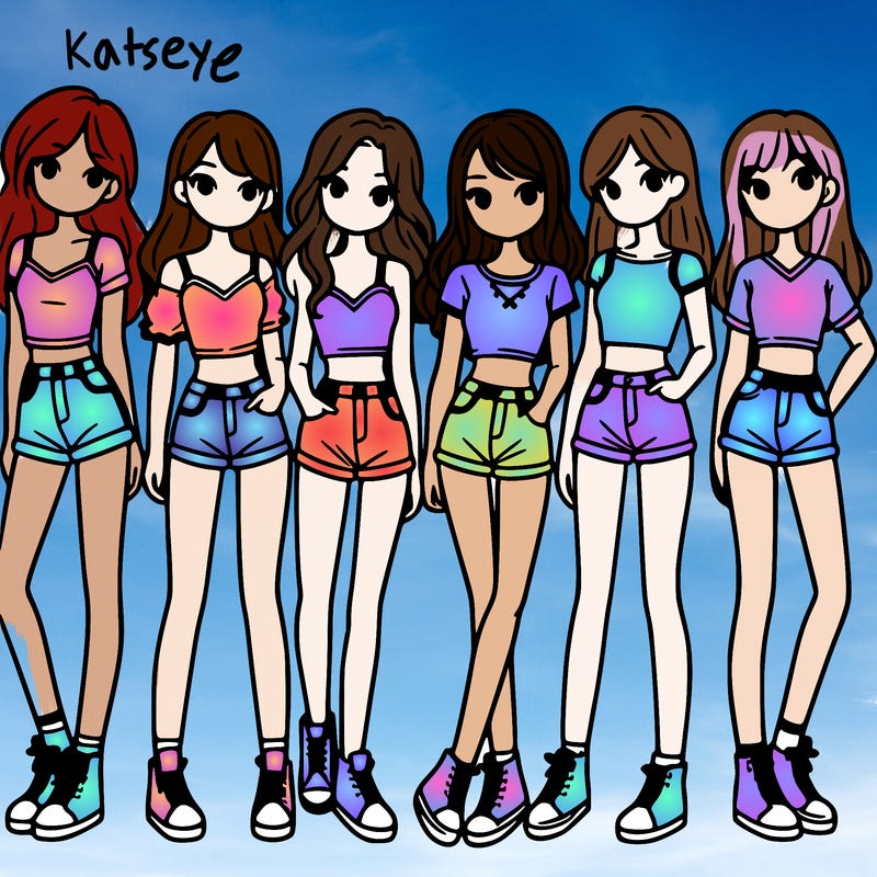 a group of girls wearing crop tops and shorts