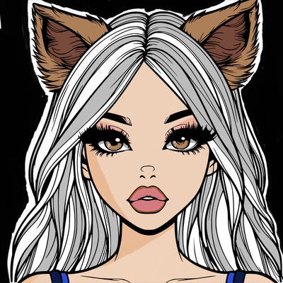 realistic girl with fox ears and realistic lips