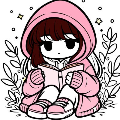 girl in oversized hoodie reading a book