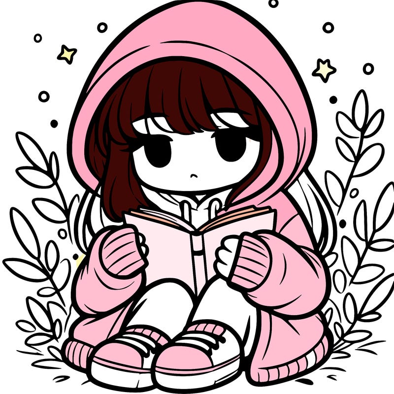 girl in oversized hoodie reading a book