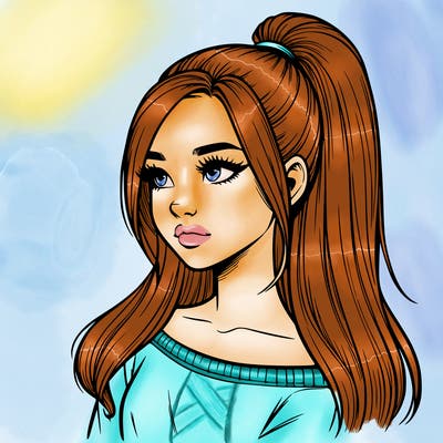 realistic girl with a high ponytail