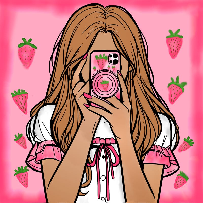 a realistic girl holding her phone taking pictures