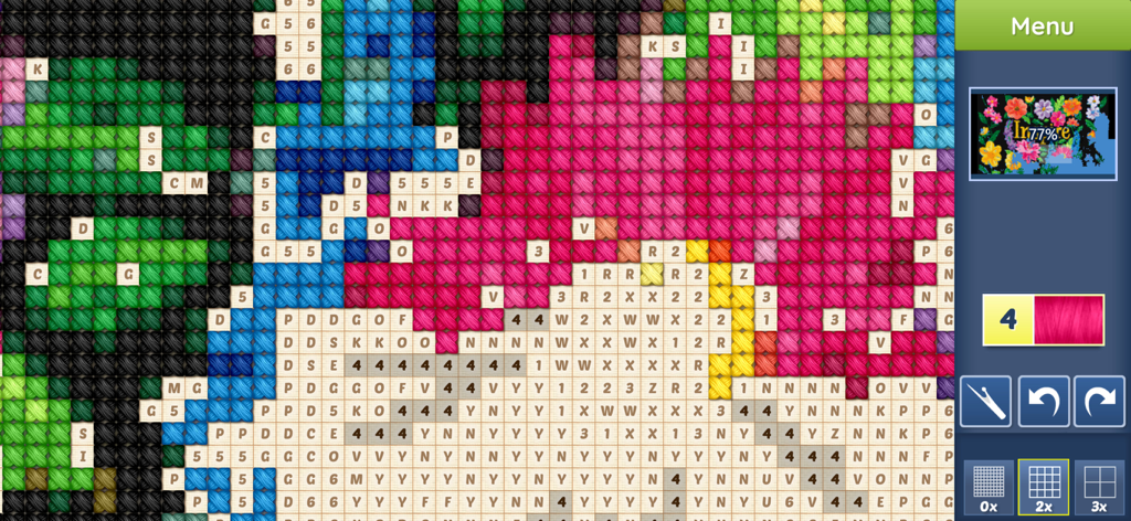 Cross-Stitch World - Close up view of digital cross stitch pattern with color codes