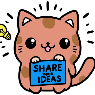 a cute cat saying share your ideas