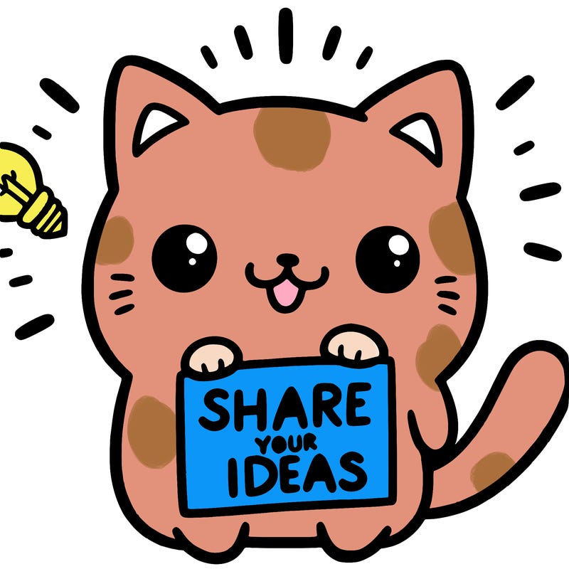 a cute cat saying share your ideas