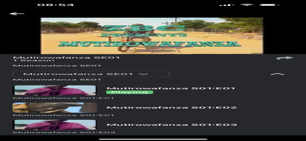 Z+ - Interface of Z plus app displaying episodes for the Zimbabwean drama Mutirowafanza