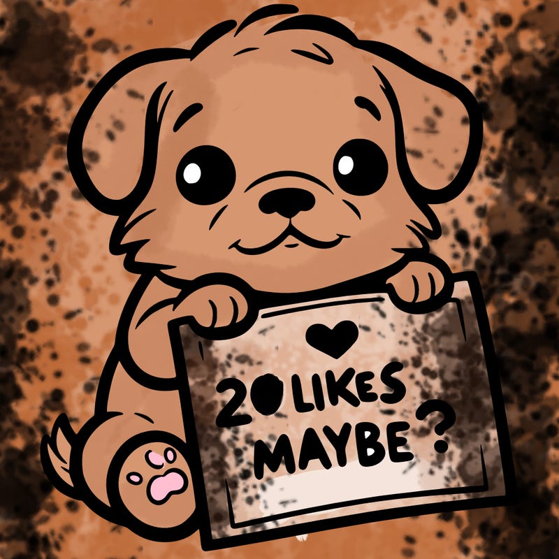 a puppy holding a sign that says 2 likes maybe?