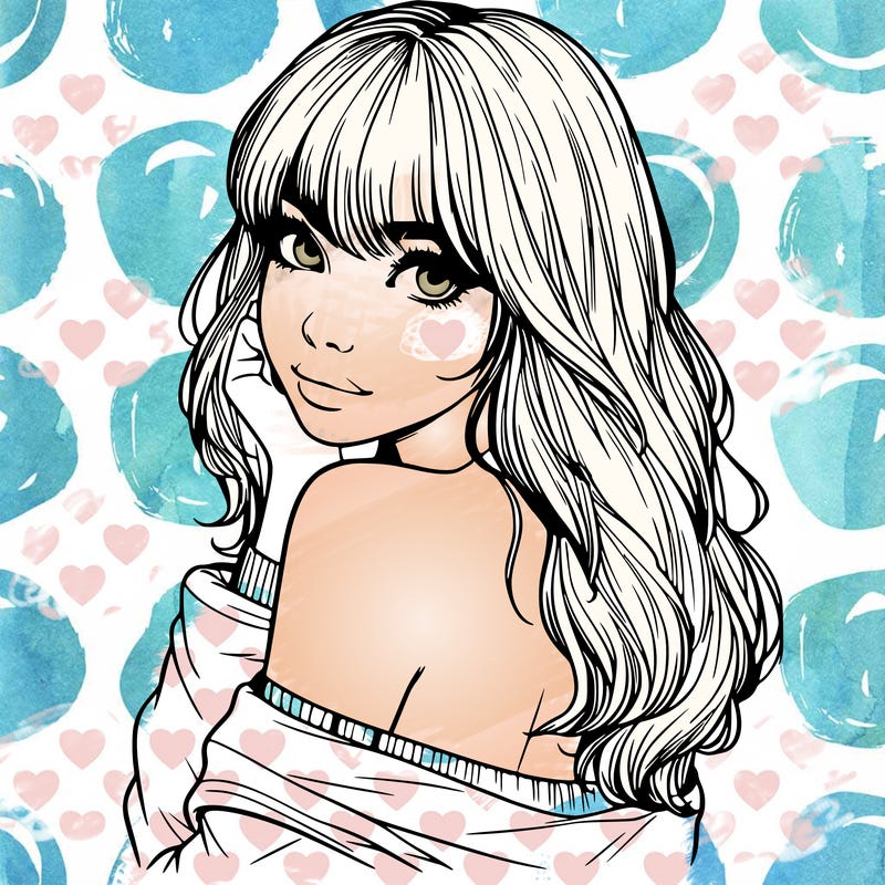 realistic girl with bangs looking over her shoulder