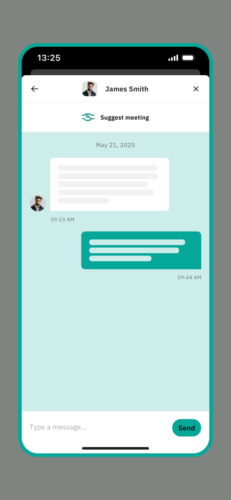Interface de chat dans l'application pour le réseautage et la planification de réunions avec les participants à l'événement