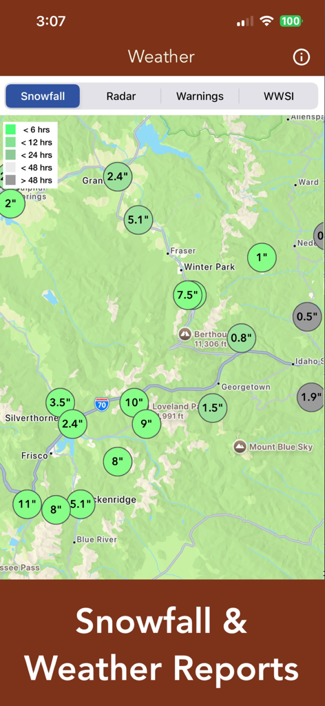 OHGO Ohio 511 Road Conditions - Snowfall and weather reports map on the OHGO Ohio 511 app showing accumulated snow amounts.