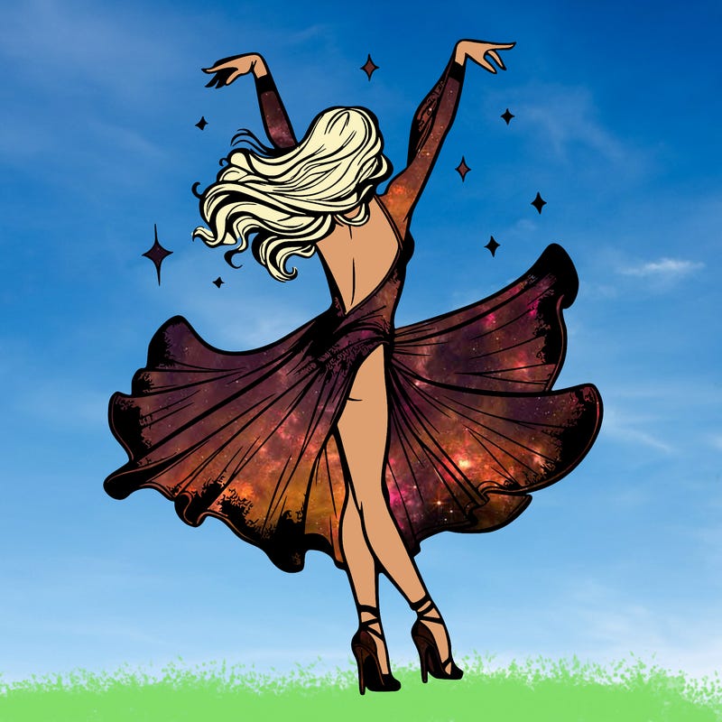 dancer dancing with a shimmery costume on realistic