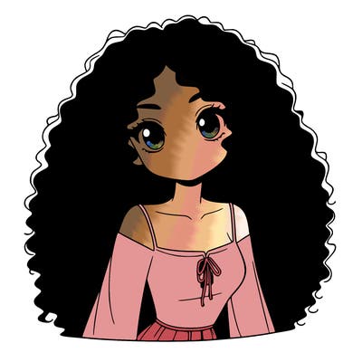 a black anime girl with long afro hair