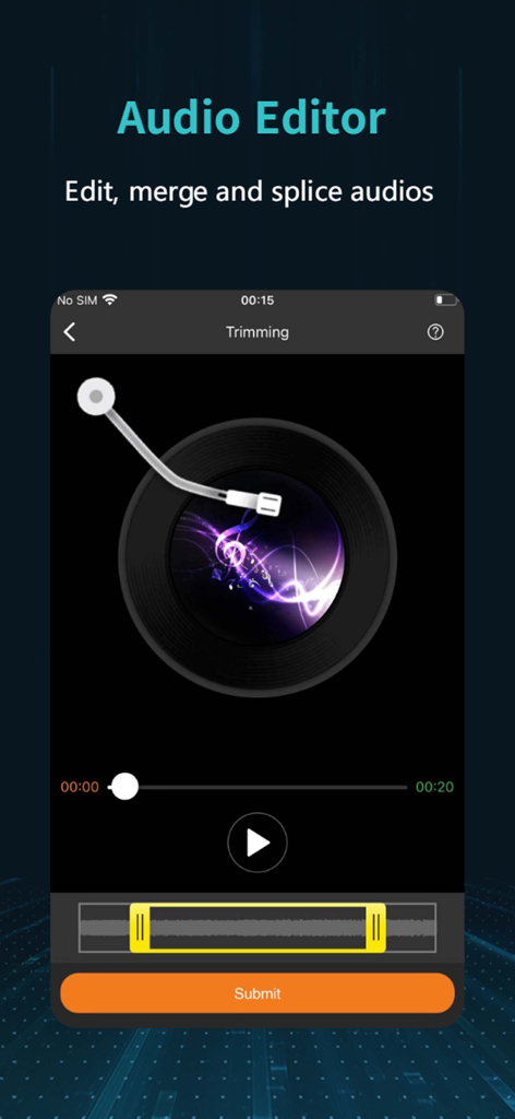 OpenCut - OpenCutアプリのオーディオエディタインターフェース。オーディオファイルをトリミングおよびマージします。