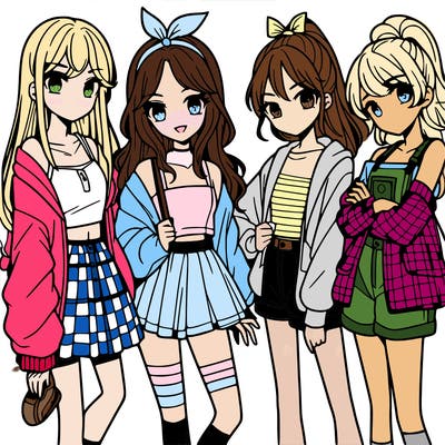 teen manga girls group of 4
