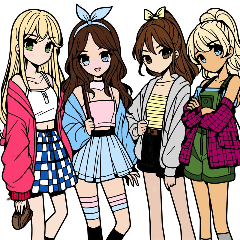 teen manga girls group of 4