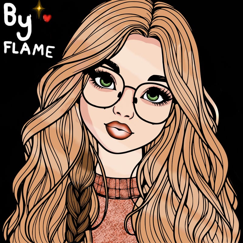 girl with long hair and freckles and glasses realistic