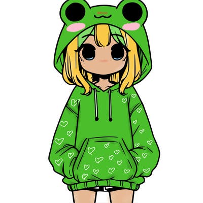 girl with baggy sweatshirt and frog hood