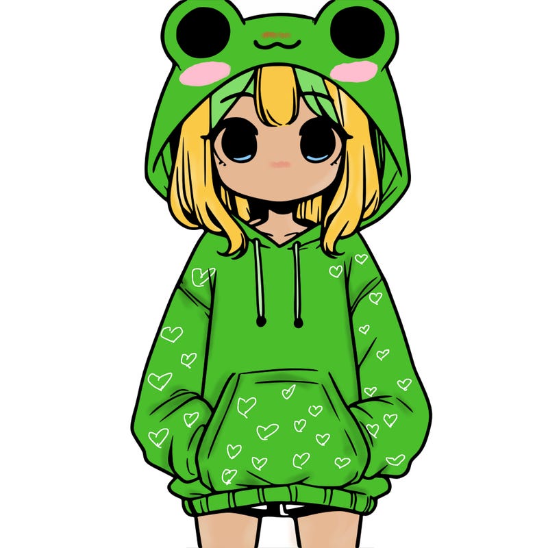 girl with baggy sweatshirt and frog hood