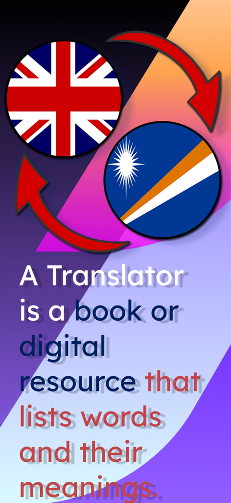 English and Marshallese flags with arrows indicating two way translation and text defining a translator