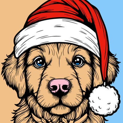 realistic dog with a christmas hat