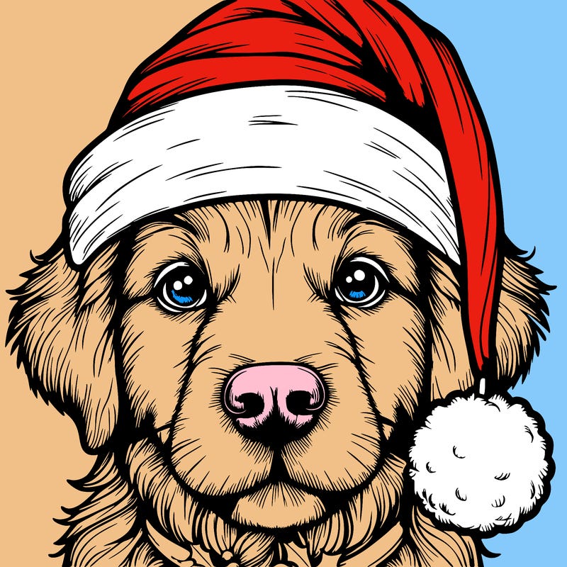 realistic dog with a christmas hat