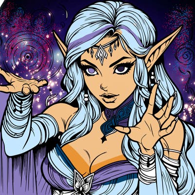 realistic scary beautiful elf sorceress casting spell