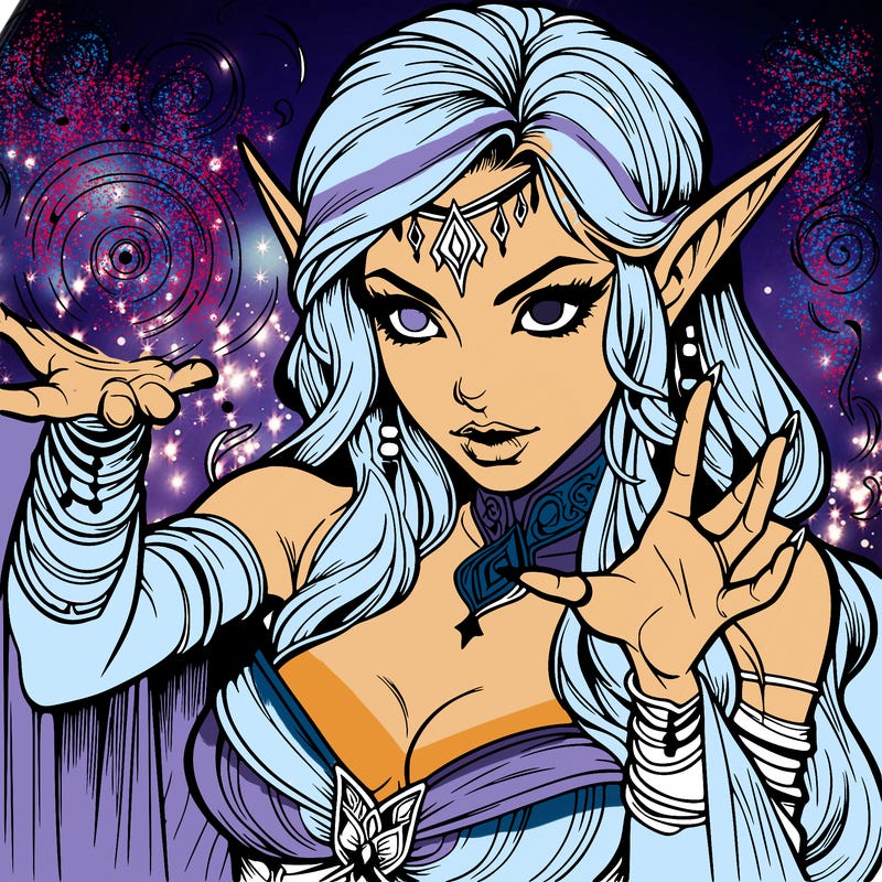 realistic scary beautiful elf sorceress casting spell