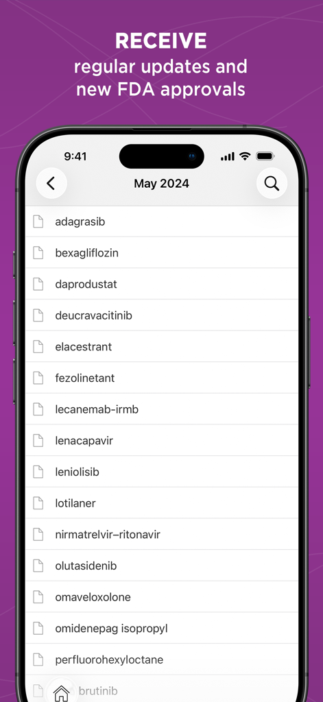 List of new FDA drug approvals and regular updates within the Nursing Drug Handbook app