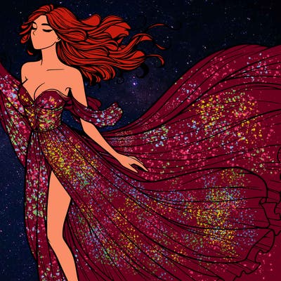 realistic woman in dress flowing the the wind