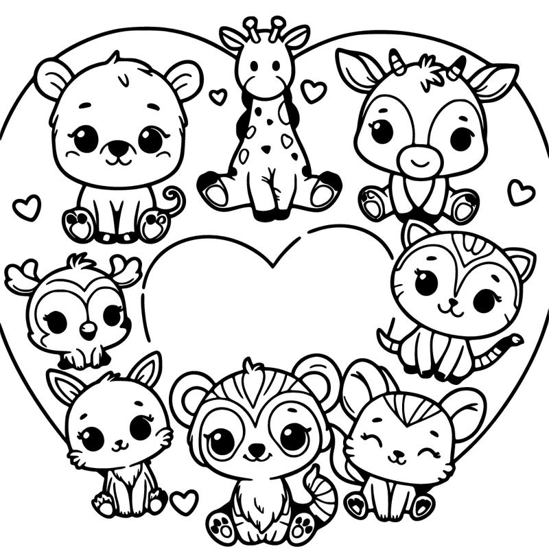 cute animals in a heart formation