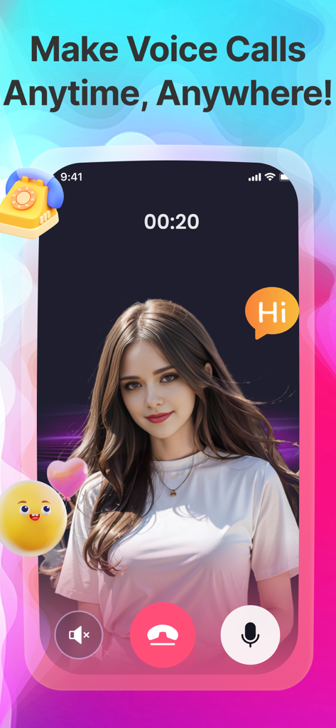 AI Girlfriend - MyGirl - La interfaz de llamada de voz de la aplicación MyGirl con un personaje realista de novia de IA.