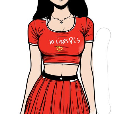 realistic girl wearing crop top and skirt
