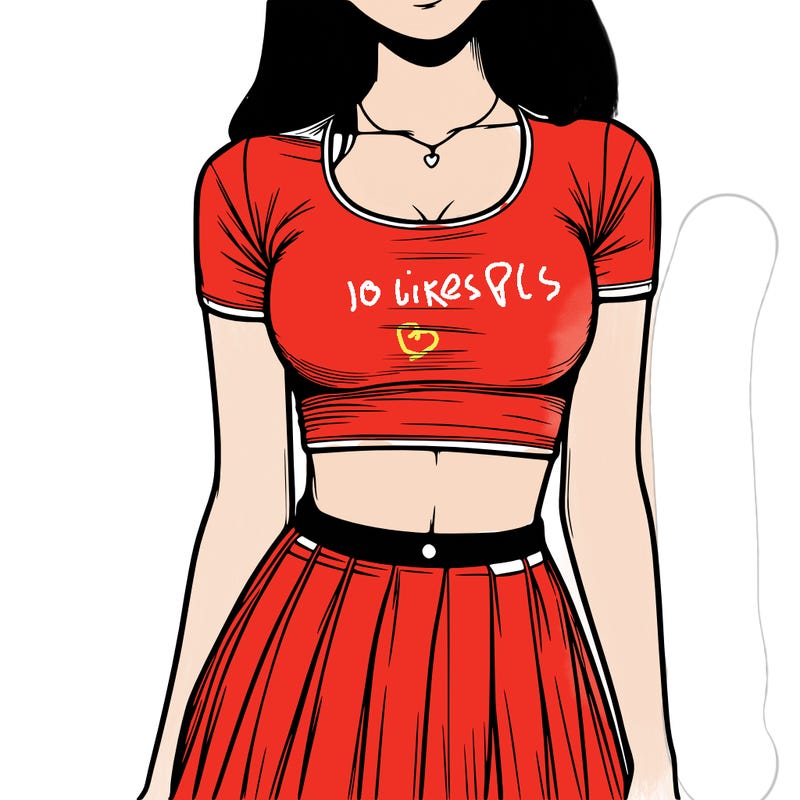 realistic girl wearing crop top and skirt