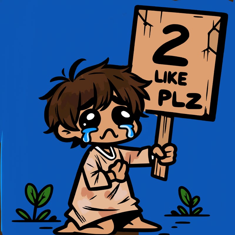 small poor toddler crying with sign that says 2 like plz